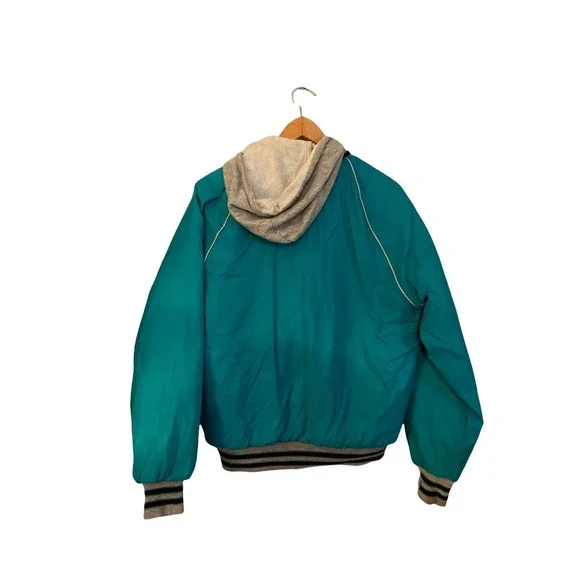 Manhattan vintage fleece hooded men's jacket Snap Up Bomber Aqua Teal